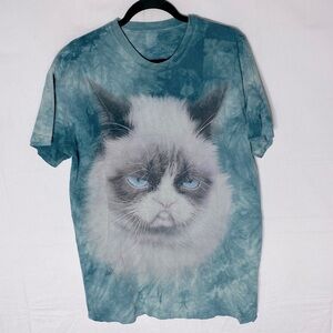 The Mountain Blue Tie Dye Grumpy Cat Graphic Tee T Shirt L